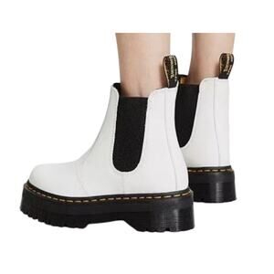 Dr Martens 2976 Quad Women Smooth Leather Chelsea Platform Boots White Black NEW